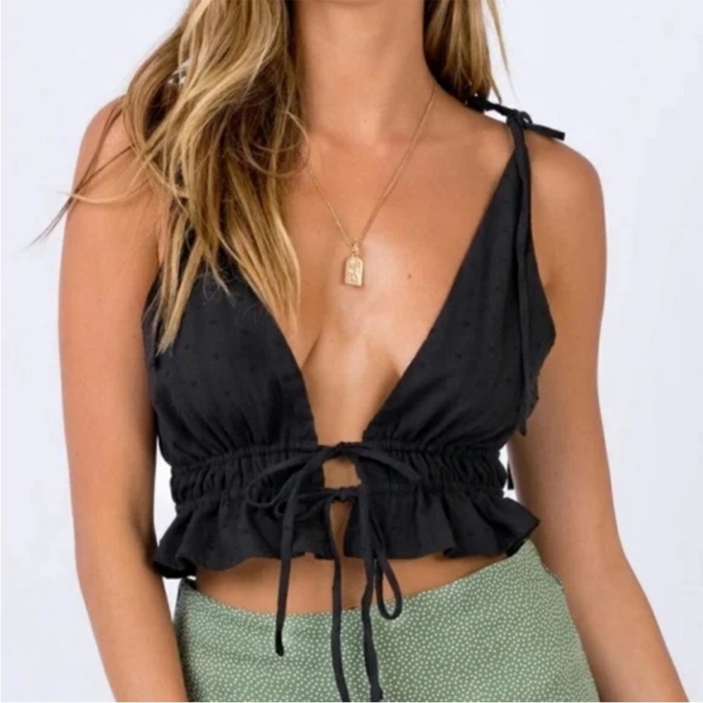 Princess Polly Grenoble Black Tie Front Top US S 6